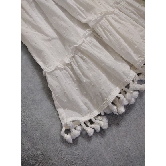 White Boho Top Blouse Fringe Elastic Waist Beach Clothing Culture Kitch Sz L - Picture 4 of 9